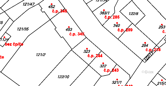 Košťany 244 na parcele st. 323 v KÚ Košťany, Katastrální mapa
