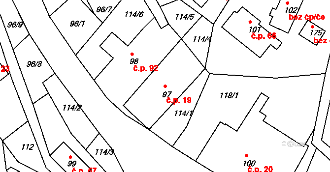Roztoky u Semil 19 na parcele st. 97 v KÚ Roztoky u Semil, Katastrální mapa