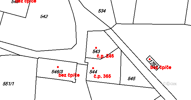 Kosmonosy 246 na parcele st. 543 v KÚ Kosmonosy, Katastrální mapa