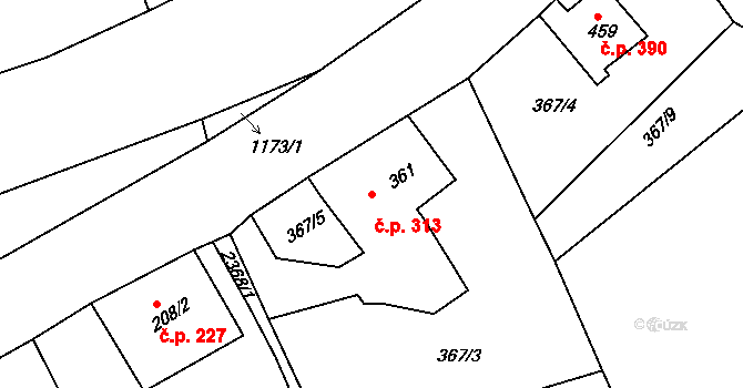 Dolní Podluží 313 na parcele st. 361 v KÚ Dolní Podluží, Katastrální mapa