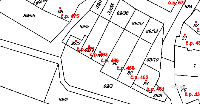 Chvalčov 466 na parcele st. 91 v KÚ Chvalčova Lhota, Katastrální mapa