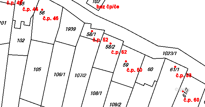 Cakov 62, Senice na Hané na parcele st. 58/2 v KÚ Cakov, Katastrální mapa