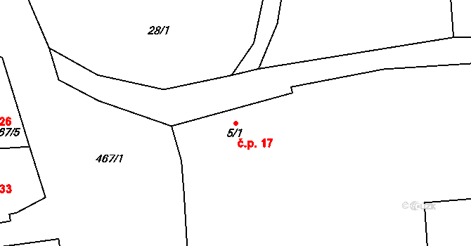 Hvozd 17 na parcele st. 5/1 v KÚ Hvozd, Katastrální mapa