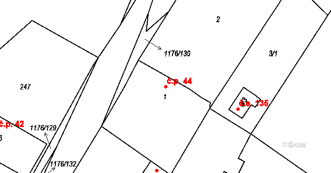 Holubov 44 na parcele st. 1 v KÚ Holubov, Katastrální mapa