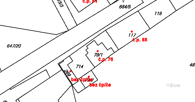 Chomutice 76 na parcele st. 79/1 v KÚ Chomutice, Katastrální mapa