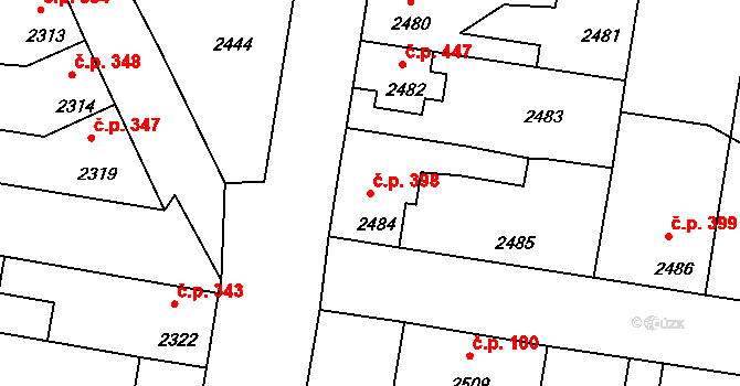Mimoň I 398, Mimoň na parcele st. 2484 v KÚ Mimoň, Katastrální mapa
