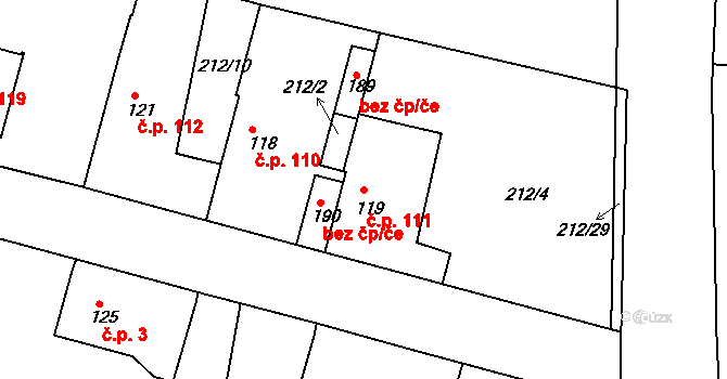 Libotenice 111 na parcele st. 119 v KÚ Libotenice, Katastrální mapa