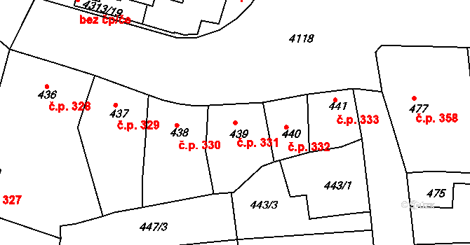 Roudnice nad Labem 331 na parcele st. 439 v KÚ Roudnice nad Labem, Katastrální mapa