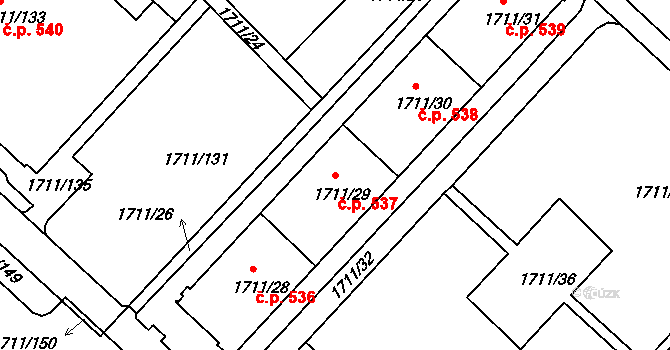 Podmoklice 537, Semily na parcele st. 1711/29 v KÚ Semily, Katastrální mapa