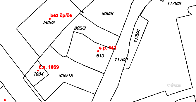Děčín IX-Bynov 141, Děčín na parcele st. 613 v KÚ Bynov, Katastrální mapa