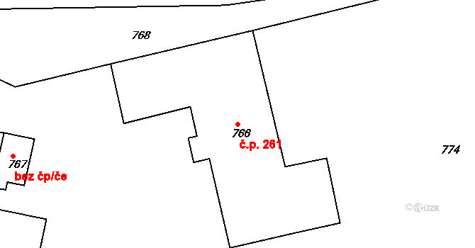 Chlumec 261 na parcele st. 766 v KÚ Chlumec u Chabařovic, Katastrální mapa
