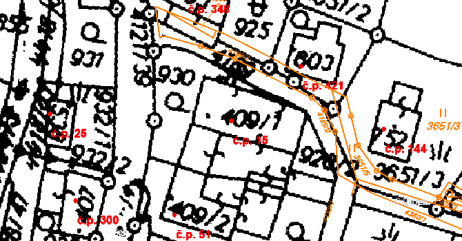 Dolní Dobrouč 15 na parcele st. 409/1 v KÚ Dolní Dobrouč, Katastrální mapa