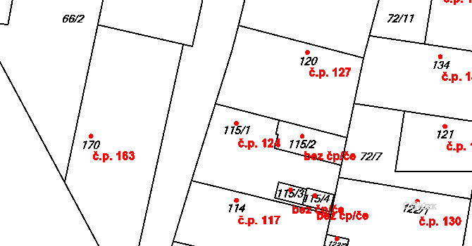 Sokoleč 124 na parcele st. 115/1 v KÚ Sokoleč, Katastrální mapa