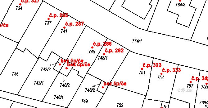 Proboštov 292 na parcele st. 748/1 v KÚ Proboštov u Teplic, Katastrální mapa