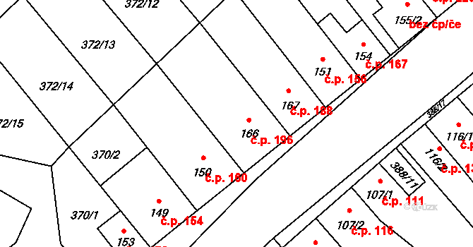 Okříšky 196 na parcele st. 166 v KÚ Okříšky, Katastrální mapa