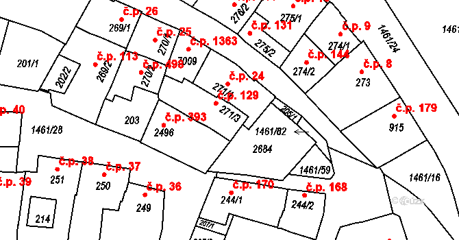Horka-Domky 129, Třebíč na parcele st. 271/3 v KÚ Třebíč, Katastrální mapa
