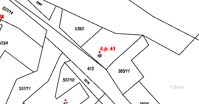 Roubanina 41 na parcele st. 69 v KÚ Roubanina, Katastrální mapa