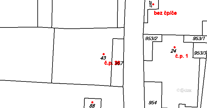 Dráchov 20, Těmice na parcele st. 43 v KÚ Dráchov u Těmic, Katastrální mapa