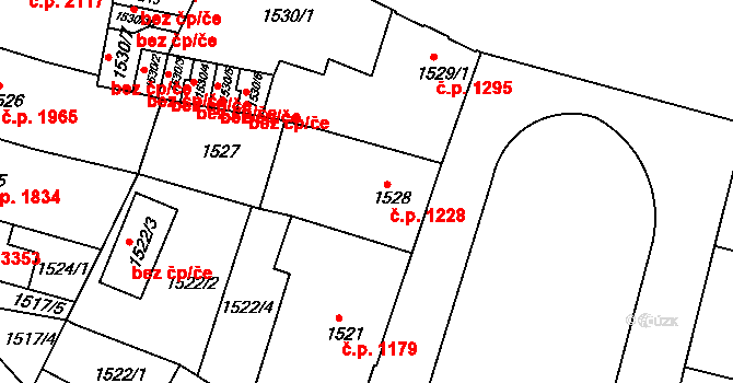 Teplice 1228 na parcele st. 1528 v KÚ Teplice, Katastrální mapa