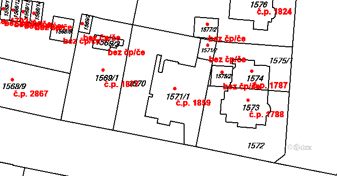 Teplice 1859 na parcele st. 1571/1 v KÚ Teplice, Katastrální mapa
