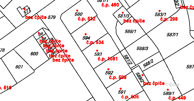 Sokolov 1081 na parcele st. 593 v KÚ Sokolov, Katastrální mapa