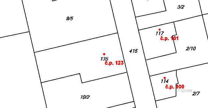 Spomyšl 123 na parcele st. 135 v KÚ Spomyšl, Katastrální mapa