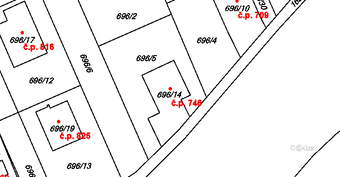 Řeporyje 746, Praha na parcele st. 696/14 v KÚ Řeporyje, Katastrální mapa