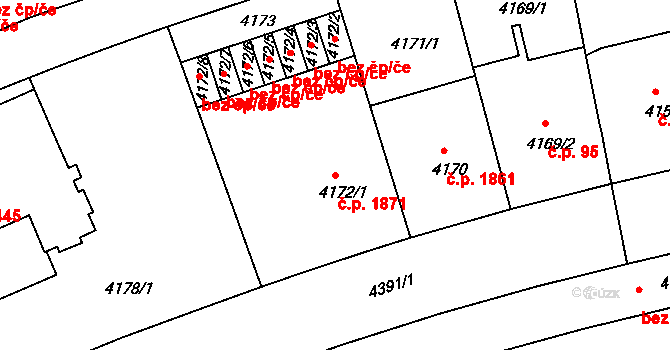 Žižkov 1871, Praha na parcele st. 4172/1 v KÚ Žižkov, Katastrální mapa