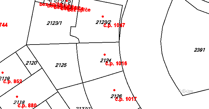 Nusle 1016, Praha na parcele st. 2124 v KÚ Nusle, Katastrální mapa