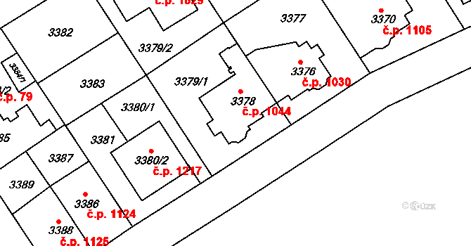 Modřany 1044, Praha na parcele st. 3378 v KÚ Modřany, Katastrální mapa