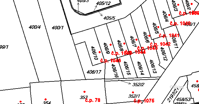 Střešovice 1046, Praha na parcele st. 406/10 v KÚ Střešovice, Katastrální mapa