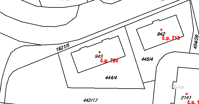 Vrchlabí 720 na parcele st. 943 v KÚ Vrchlabí, Katastrální mapa