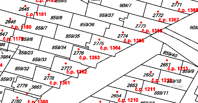 Vrchlabí 1364 na parcele st. 2775 v KÚ Vrchlabí, Katastrální mapa