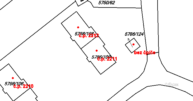 Česká Lípa 2211 na parcele st. 5786/109 v KÚ Česká Lípa, Katastrální mapa
