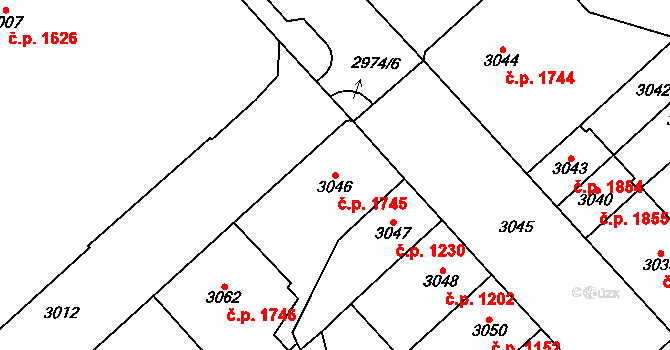 Chomutov 1745 na parcele st. 3046 v KÚ Chomutov I, Katastrální mapa