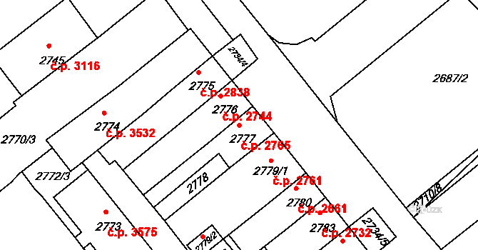 Chomutov 2765 na parcele st. 2777 v KÚ Chomutov II, Katastrální mapa
