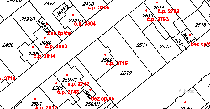 Chomutov 3715 na parcele st. 2509 v KÚ Chomutov II, Katastrální mapa
