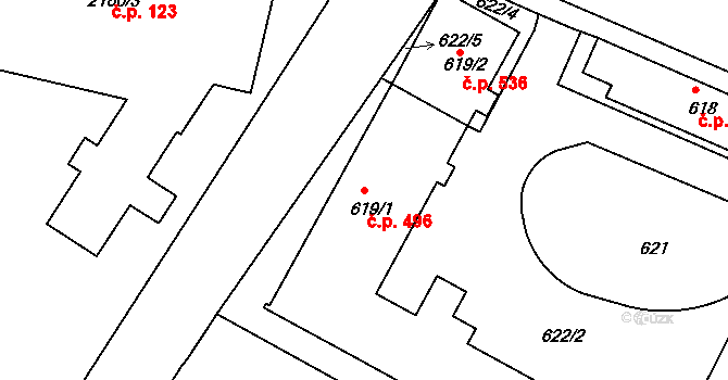 Rumburk 1 496, Rumburk na parcele st. 619/1 v KÚ Rumburk, Katastrální mapa