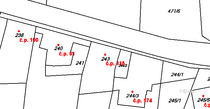 Kanice 115 na parcele st. 243 v KÚ Kanice, Katastrální mapa