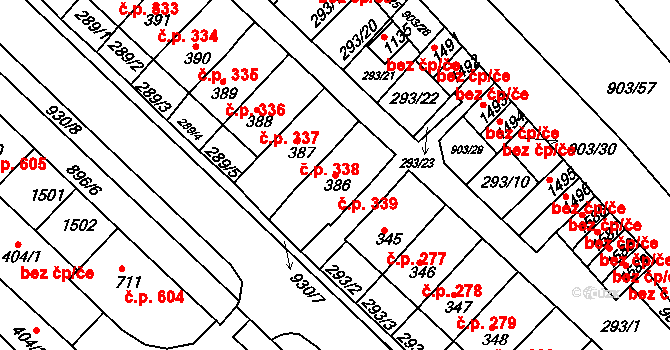 Hostinné 339 na parcele st. 386 v KÚ Hostinné, Katastrální mapa