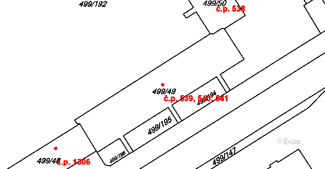 Ráj 539,540,541, Karviná na parcele st. 499/49 v KÚ Ráj, Katastrální mapa