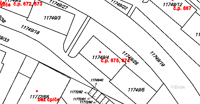 Severní Předměstí 674,675, Plzeň na parcele st. 11749/5 v KÚ Plzeň, Katastrální mapa