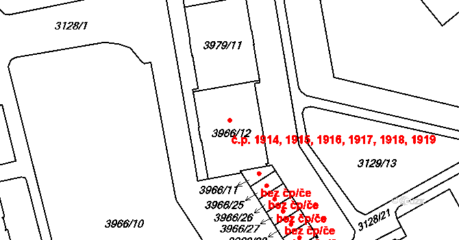 Východní Předměstí 1914,1915,1916,1917,, Plzeň na parcele st. 3966/12 v KÚ Plzeň, Katastrální mapa
