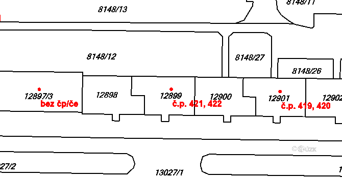 Doudlevce 421,422, Plzeň na parcele st. 12899 v KÚ Plzeň, Katastrální mapa