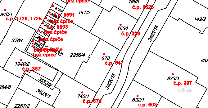 Česká Třebová 647 na parcele st. 678 v KÚ Česká Třebová, Katastrální mapa