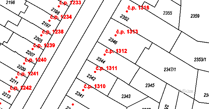 Prostějov 1312 na parcele st. 2344 v KÚ Prostějov, Katastrální mapa
