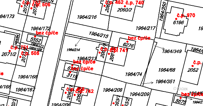 Borovina 461, Třebíč na parcele st. 2061/1 v KÚ Třebíč, Katastrální mapa