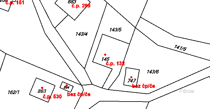 Přední Ptákovice 132, Strakonice na parcele st. 145/1 v KÚ Přední Ptákovice, Katastrální mapa