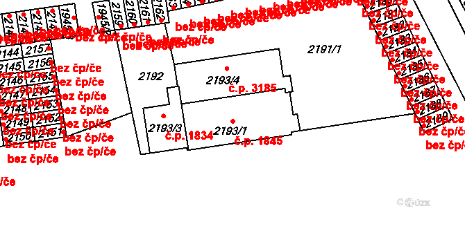 Kladno 1845 na parcele st. 2193/1 v KÚ Kladno, Katastrální mapa