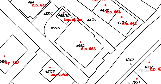 Jedovnice 668 na parcele st. 455/8 v KÚ Jedovnice, Katastrální mapa